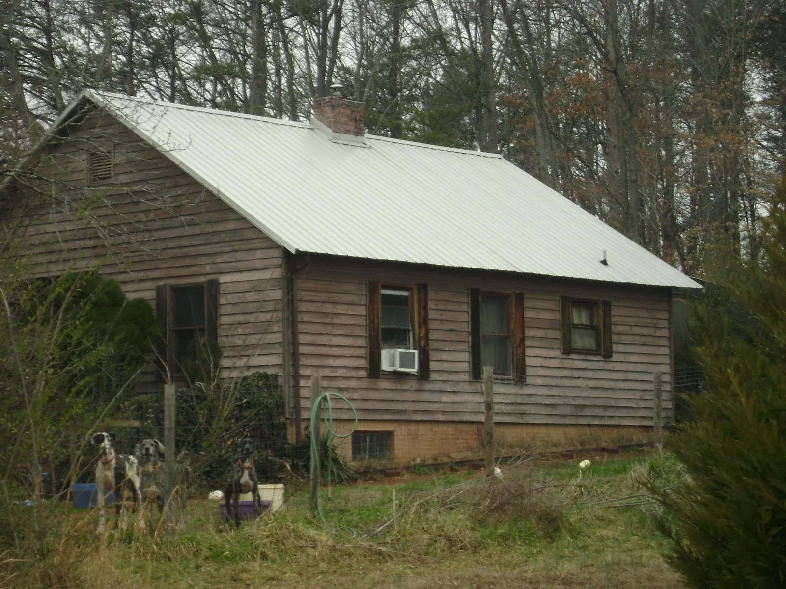 White metal roof on an old wood sided farmhouse, from a Asphalt Shingle Roof Repair job in Madrid